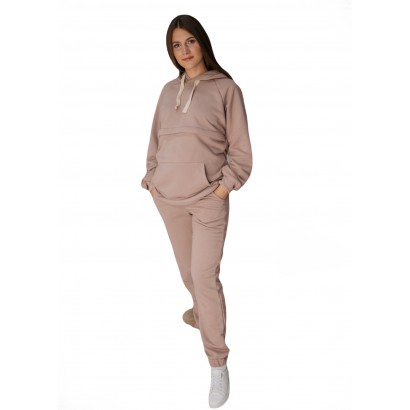 Утепленный спортивный костюм для беременных и кормящих мам с секретом для кормления Бежевый